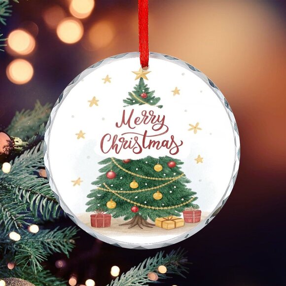 NEW -Glass Circular Ornament Pendant - Merry Christmas - Picture 9 of 9